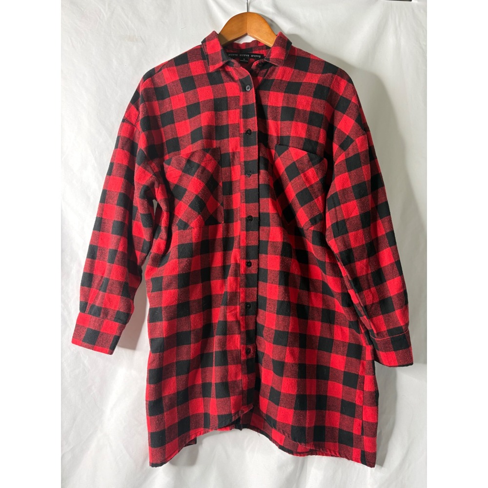 Hyfve Womens Red‎ Black Buffalo Plaid Flannel Button Down Shirt Small